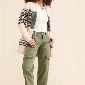 RD Style Open Printed Cardigan | Cream and Black Patterned Cardigan M